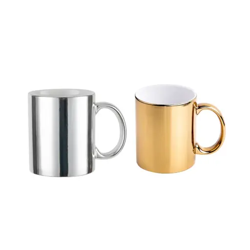 Custom Metallic Mirror Silver/Gold Plated Ceramic Mug - 11oz